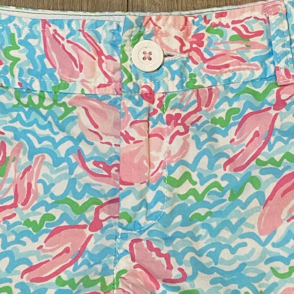 Lilly Pulitzer The Callahan Shorts Women's 10 Pink Lobster Blue Wave Mid Rise - Picture 4 of 10